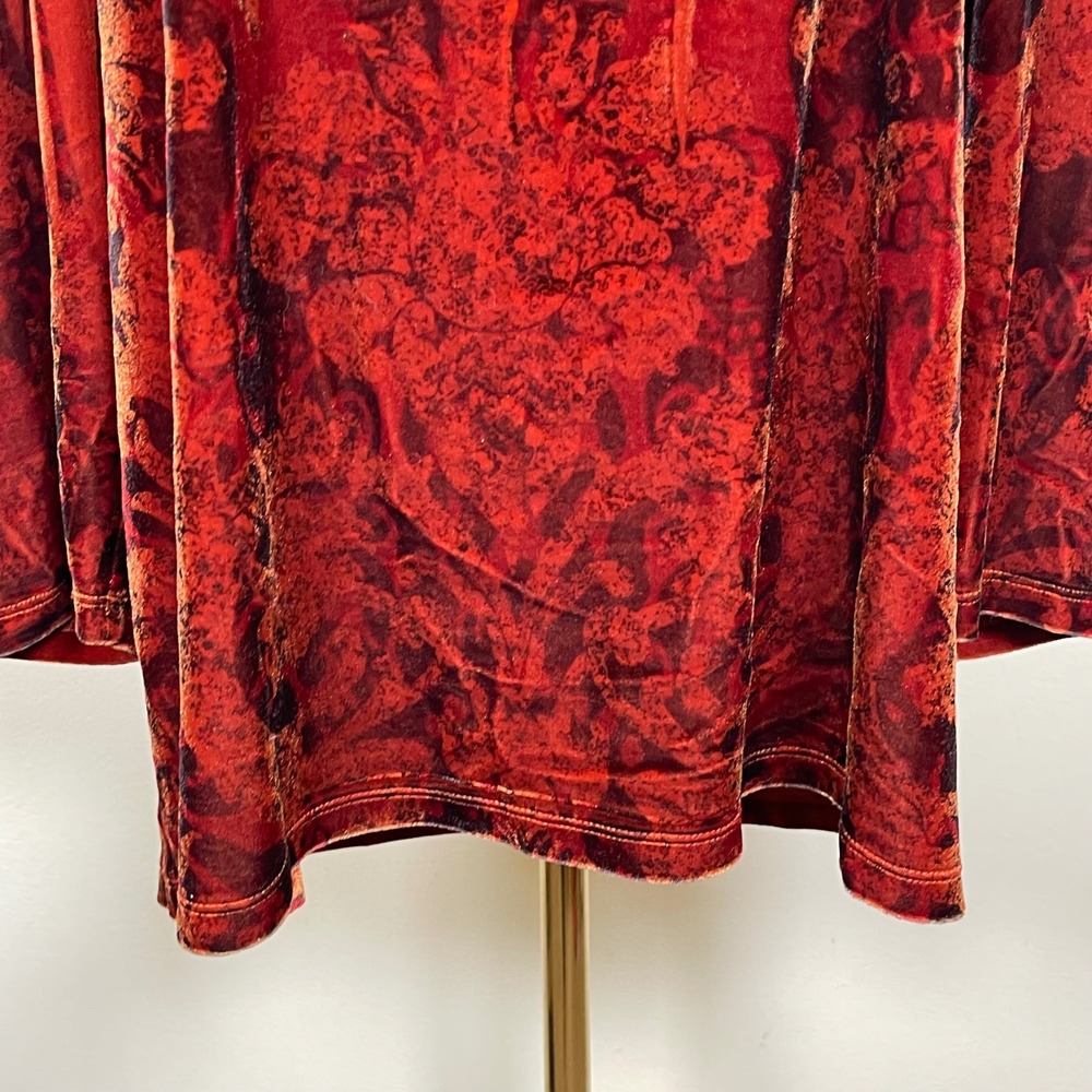 B.L.E.U. Velvet Burnout Tunic Top Women M Red Damask Off Shoulder Y2K Whimsigoth - Picture 3 of 9